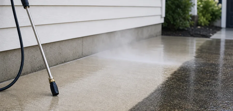 Pressure washing wand, clean concrete, siding, and water mist